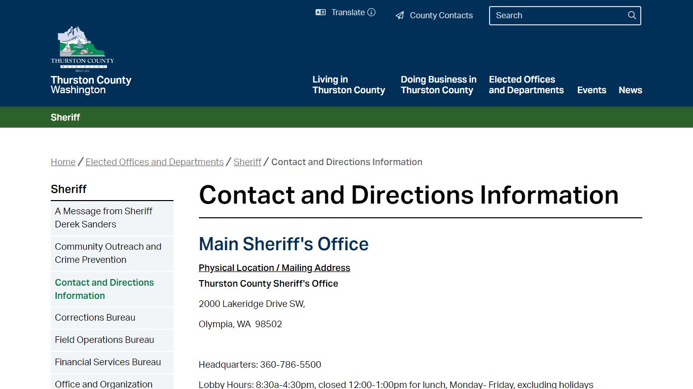 Contact and Directions Information | Thurston County